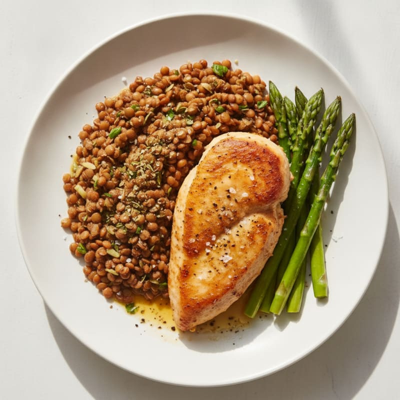 Pan-Seared Chicken Breast with Herbed Lentils