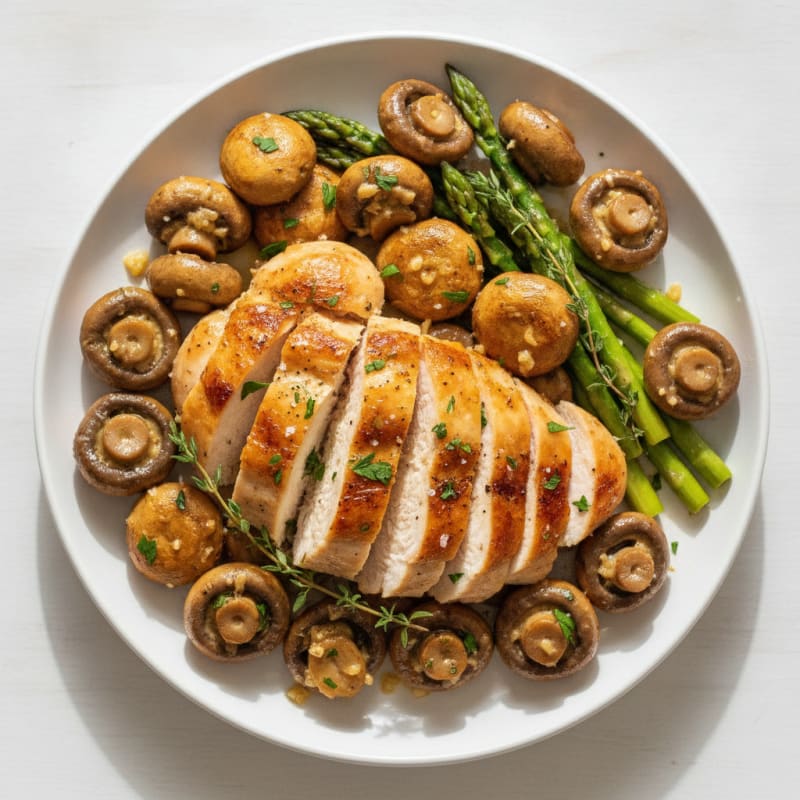 Roasted Garlic Butter Mushrooms with Herbed Chicken