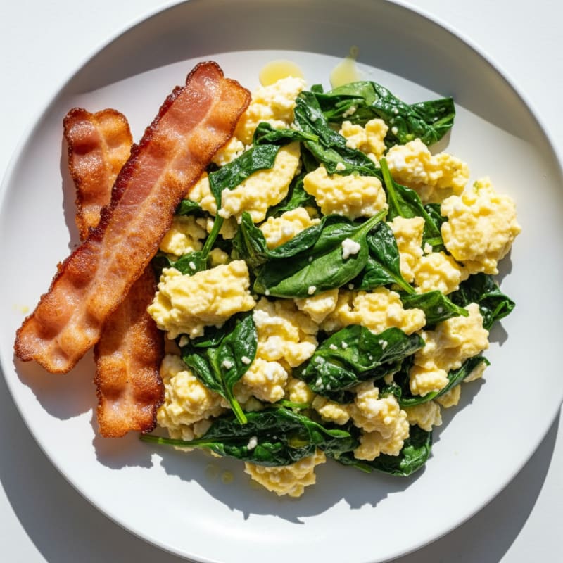 Cottage Cheese Scramble with Spinach and Turkey Bacon