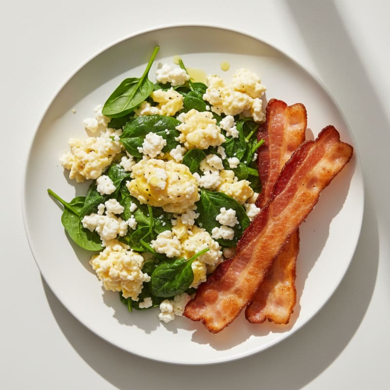 Cottage Cheese Scramble with Spinach and Turkey Bacon