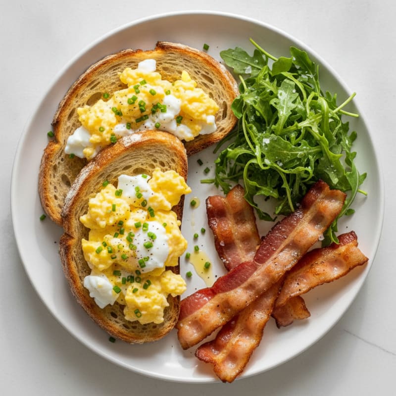 Hearty Sourdough Toast with Eggs and Bacon