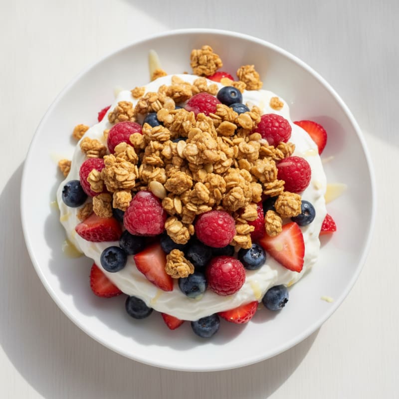 Greek Yogurt Parfait with Protein Granola and Mixed Berries