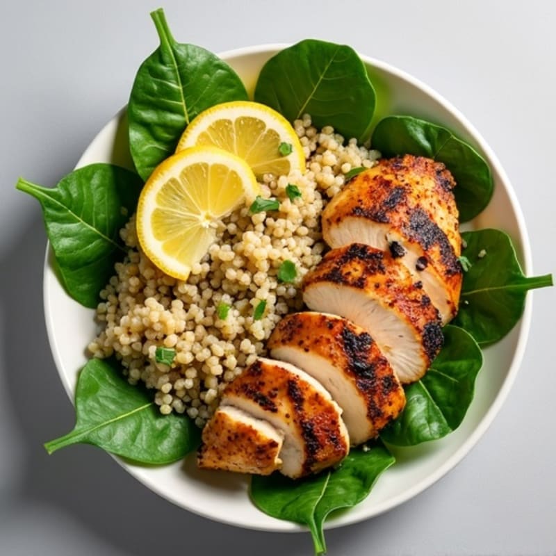 Grilled Chicken and Quinoa Power Bowl with Spinach