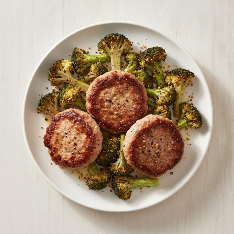 Seared Turkey Patties with Roasted Broccoli