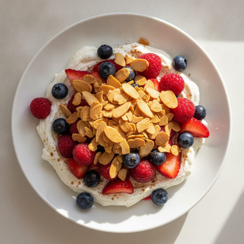 Greek Yogurt Protein Parfait with Mixed Berries and Almonds