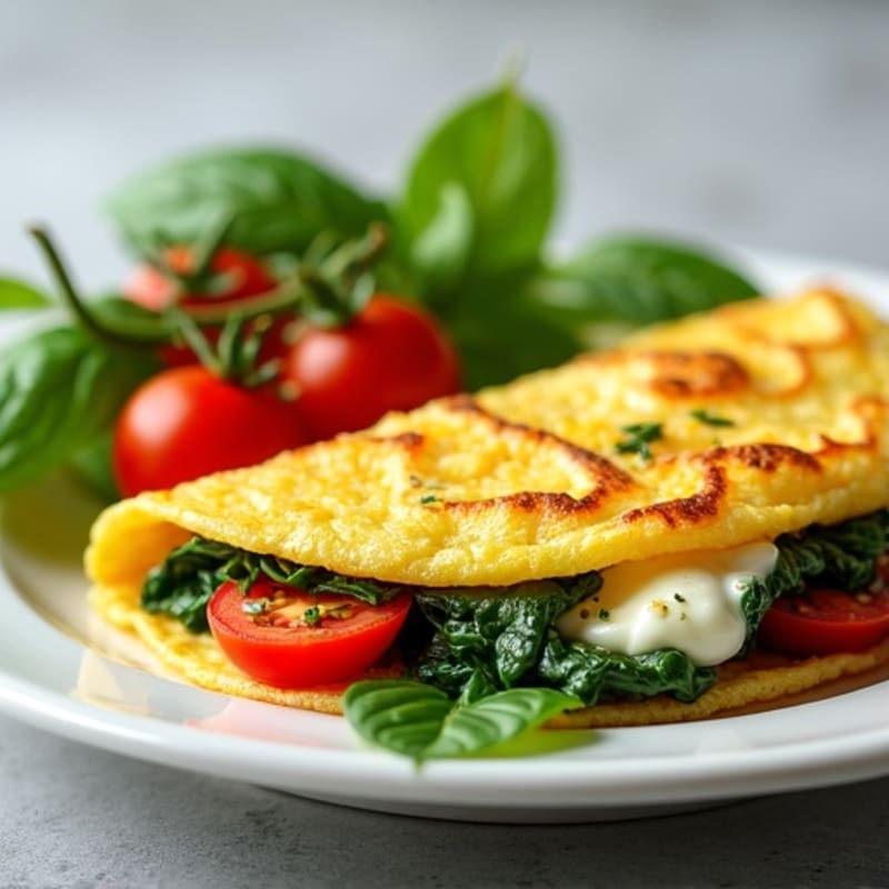 Egg White Spinach Omelet with Cottage Cheese and Tomatoes