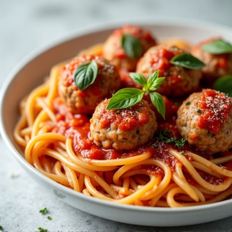 Lean Turkey Meatballs with Whole Wheat Spaghetti and Simple Marinara