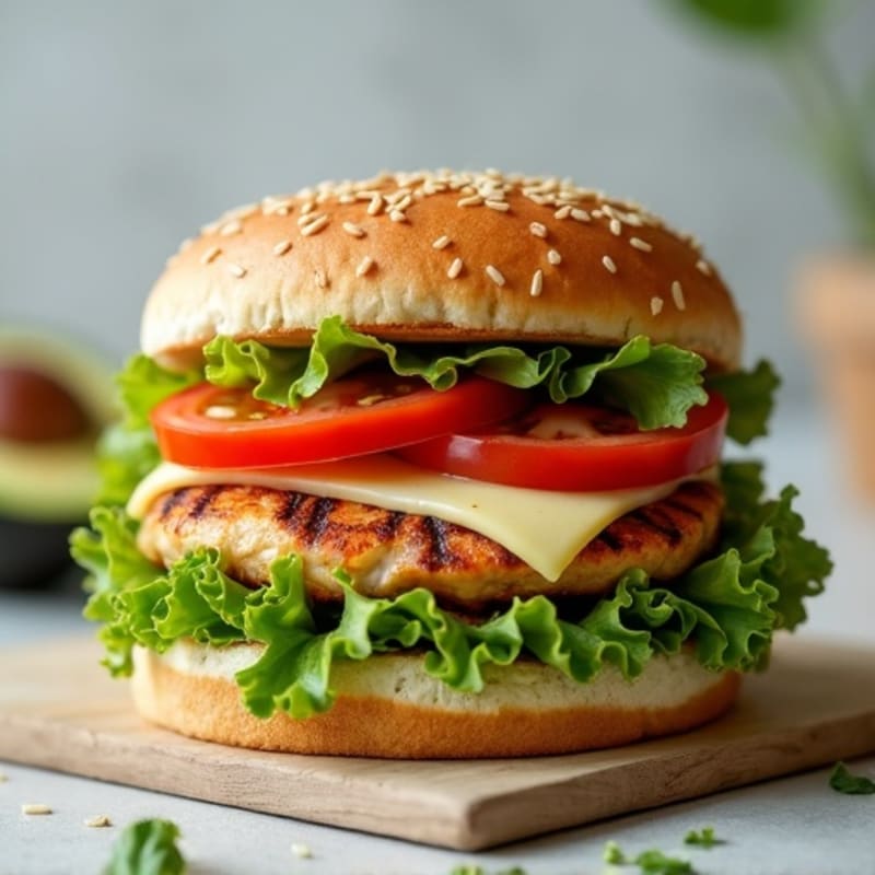 Grilled Chicken Burger with Leafy Greens and Tomato