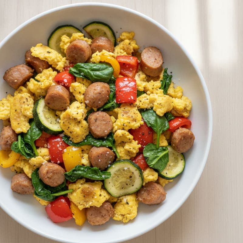 Hearty Scrambled Eggs with Roasted Vegetables