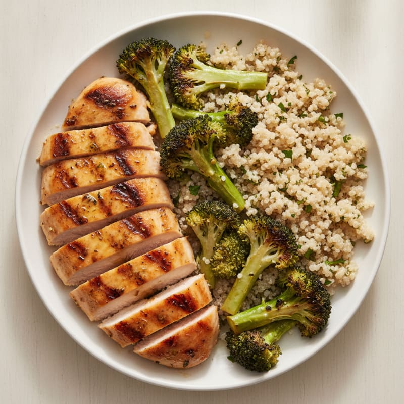 Grilled Chicken Breast with Roasted Broccoli and Quinoa