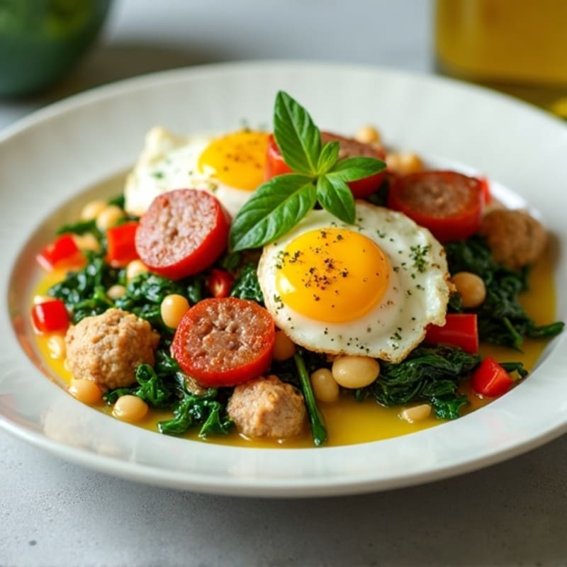 Egg White and Spinach Scramble with Turkey Sausage