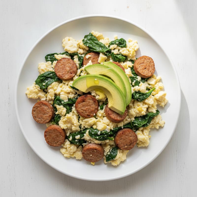 Egg White Scramble with Turkey Sausage and Spinach