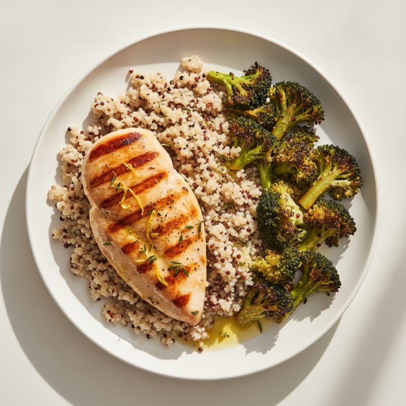 Grilled Chicken Breast with Quinoa and Roasted Broccoli