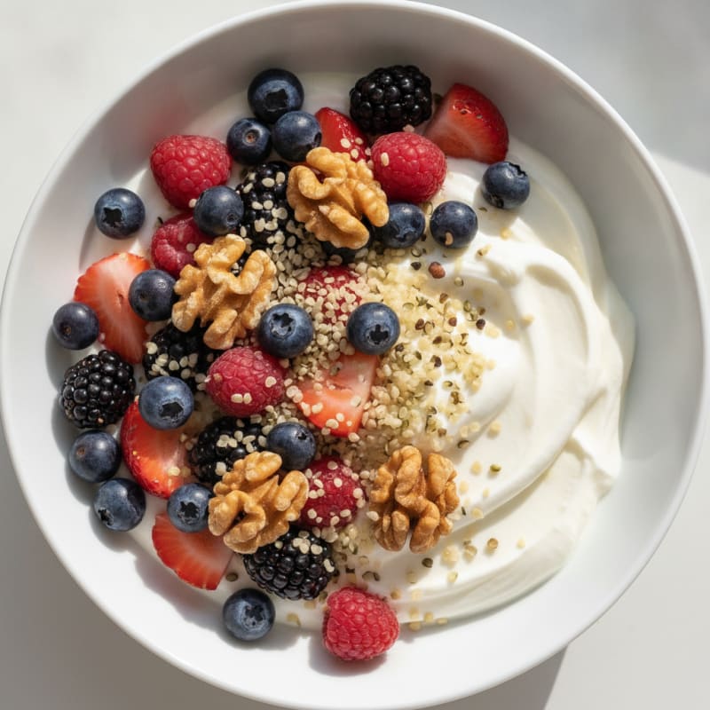 Creamy Greek Yogurt Bowl with Mixed Berries and Hemp Seeds