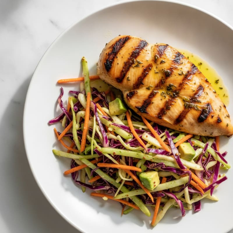 Grilled Chicken Breast with Crunchy Cabbage Slaw
