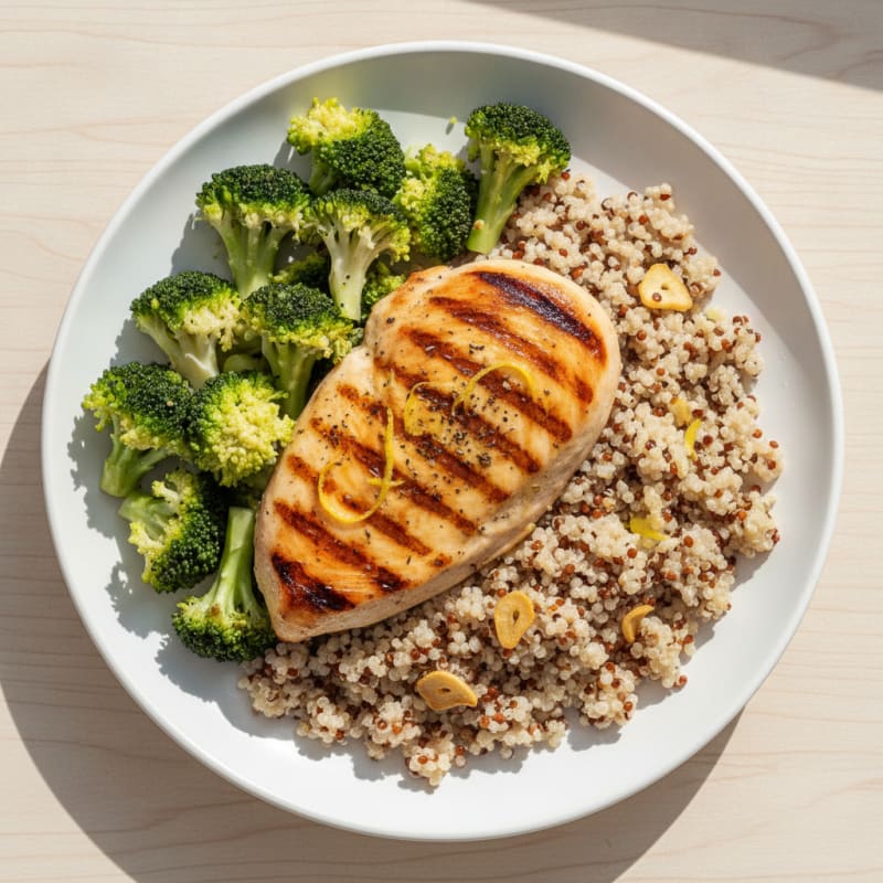 Grilled Chicken Breast with Quinoa and Steamed Broccoli