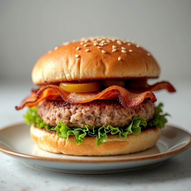 Lean Turkey Bacon Burger with Caramelized Onions