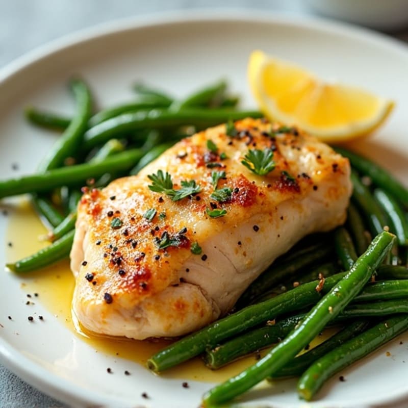 Lemon-Garlic Roasted Chicken with Crispy Green Beans