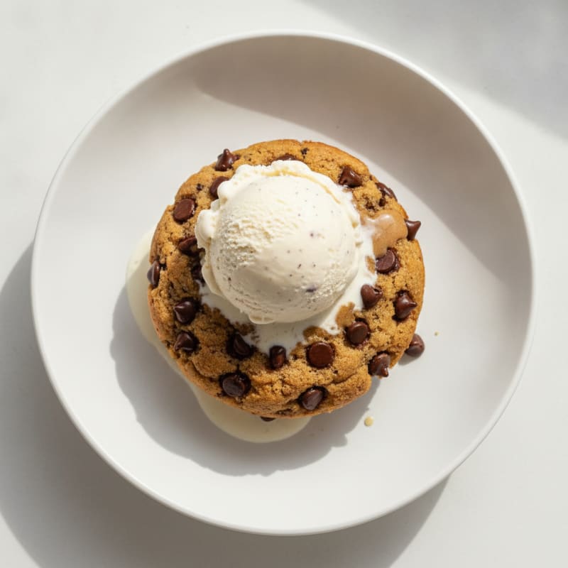 Protein Chocolate Chip Cookie Dough Cake with Vanilla Protein Ice Cream