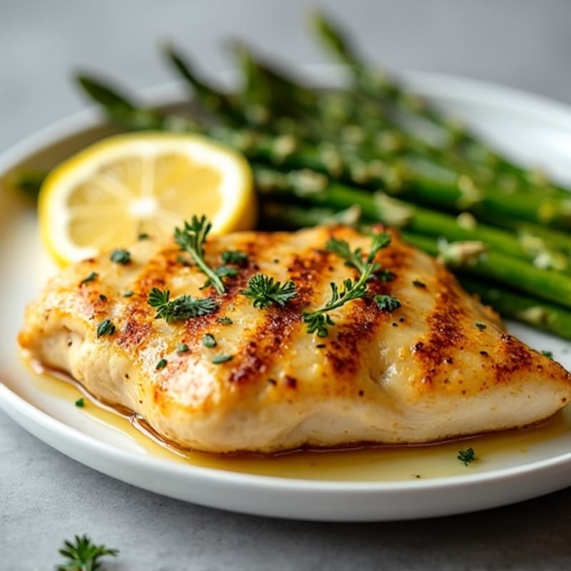 Lemon Garlic Pan-Seared Chicken with Crispy Roasted Asparagus