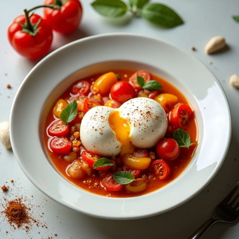 Spiced Tomato Poached Eggs with Bell Peppers