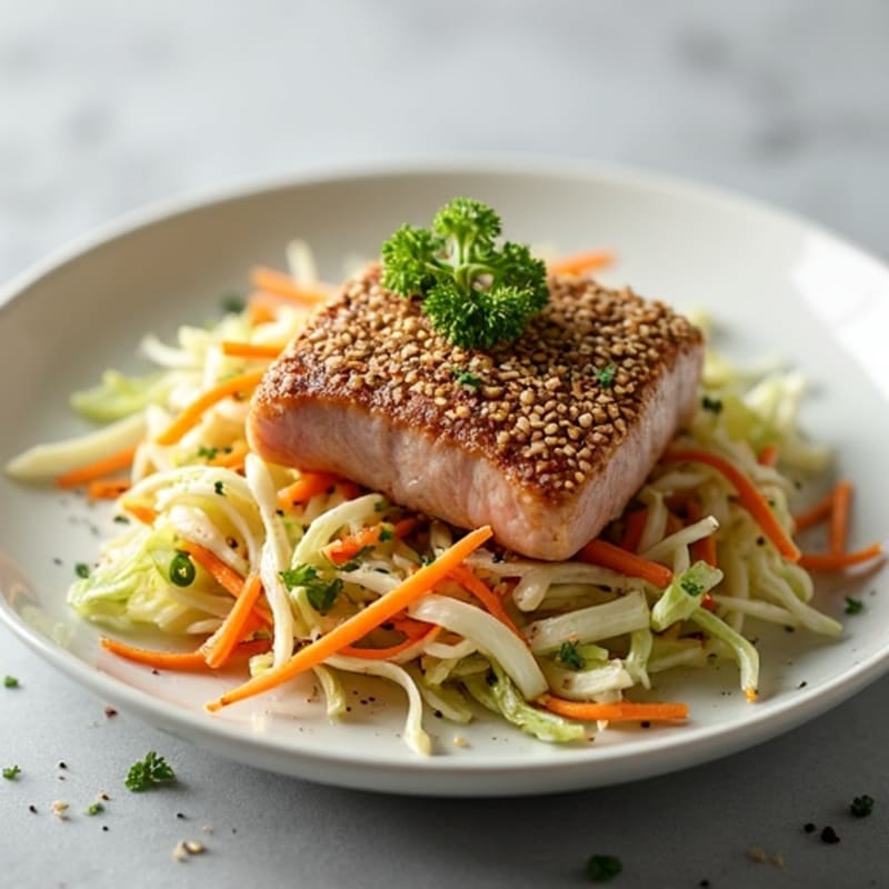 Sesame Crusted Seared Tuna with Fresh Cabbage Slaw