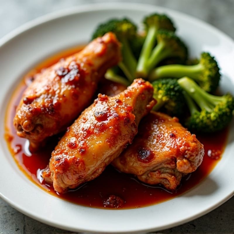 Crispy Roasted Spicy BBQ Chicken Wings with Roasted Broccoli
