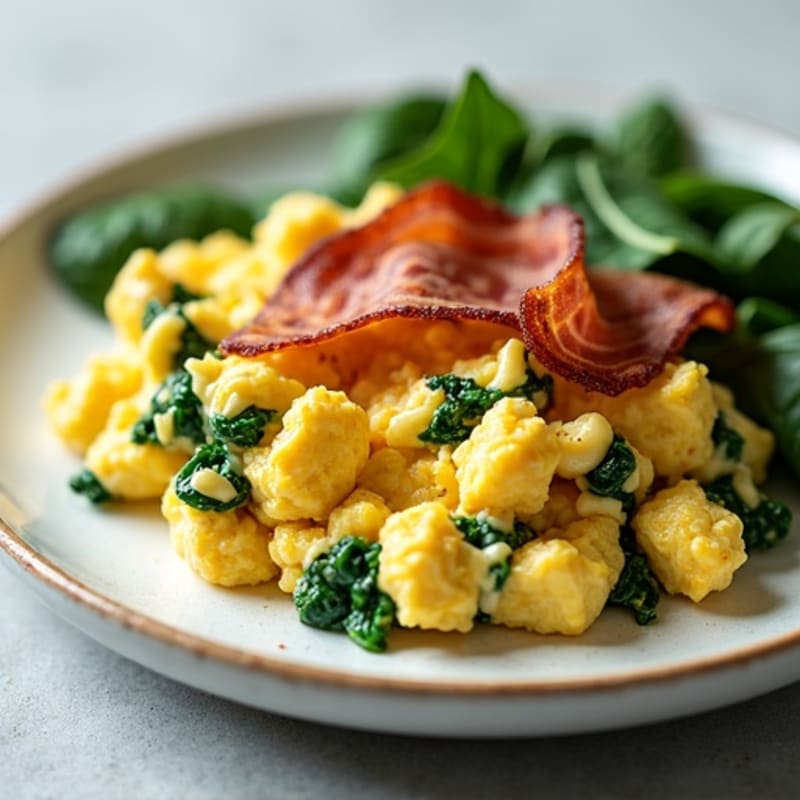 Cottage Cheese Egg Scramble with Spinach and Turkey Bacon