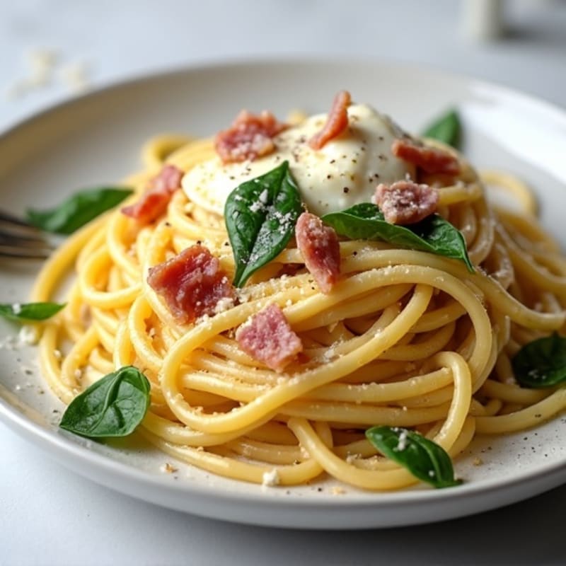 Creamy Protein-Packed Carbonara with Fresh Spinach