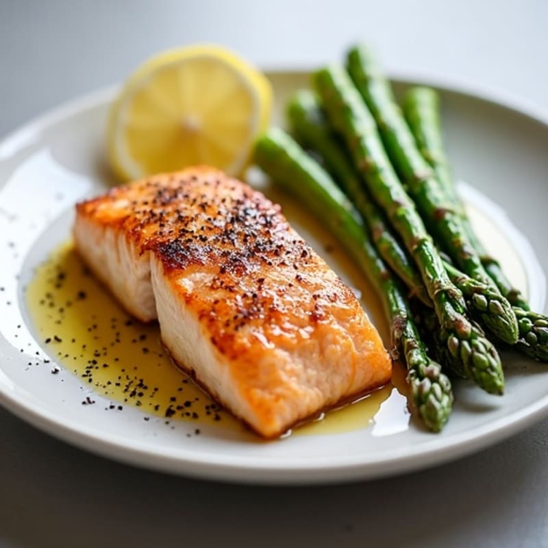 Crispy Pan-Seared Salmon with Roasted Asparagus