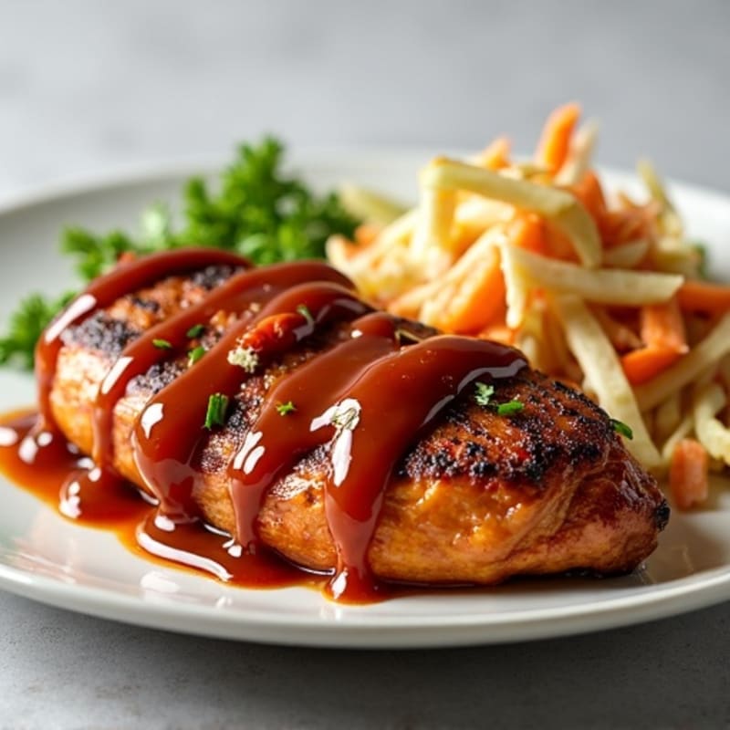 Barbecue Chicken with Roasted Sweet Potatoes and Fresh Slaw