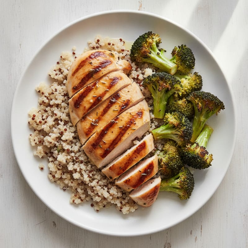 Grilled Chicken Breast with Quinoa and Roasted Broccoli