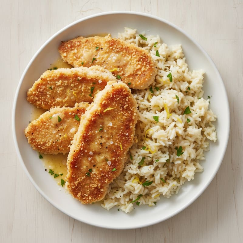 Parmesan Chicken Cutlets with Lemon Rice