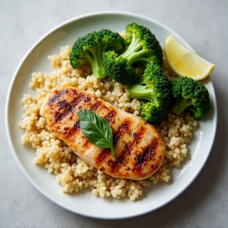 Grilled Chicken Breast with Quinoa and Roasted Broccoli