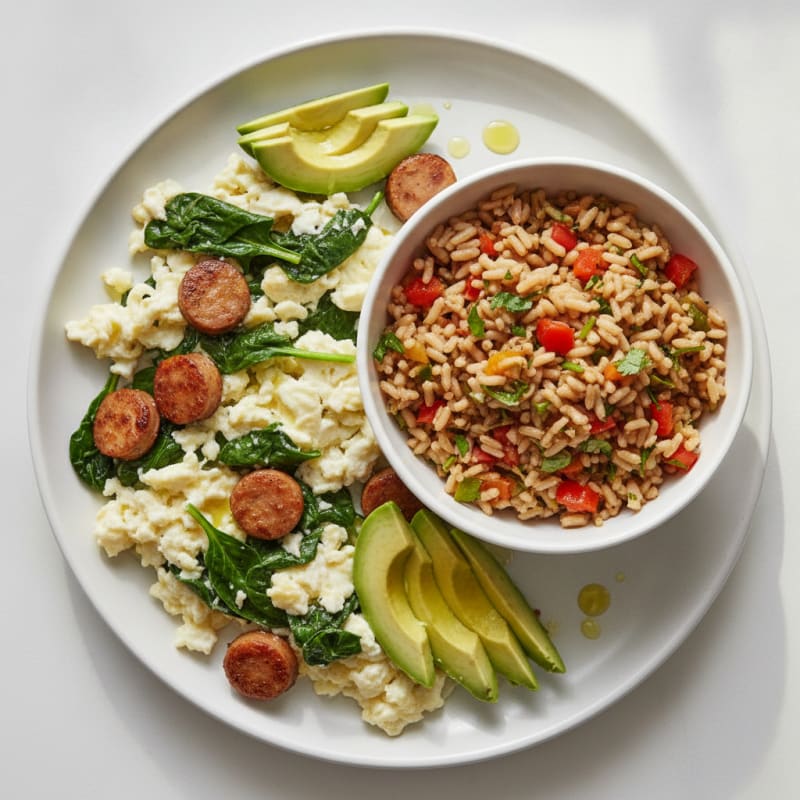 Scrambled Egg Whites with Chicken Sausage and Spinach