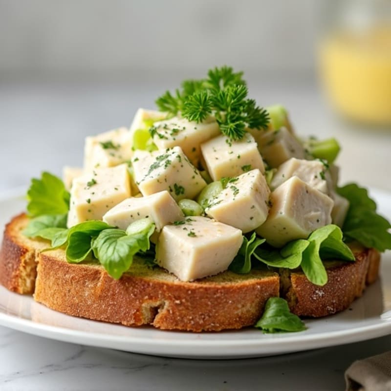 Creamy Lemon Herb Chicken Salad on Toasted Whole Grain Bread