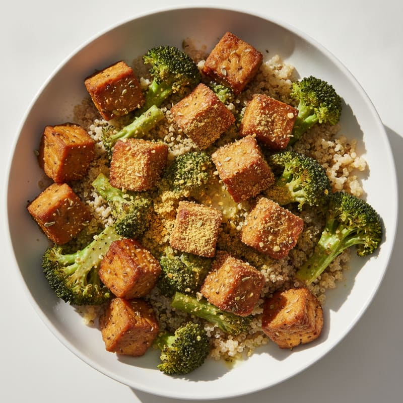 Herb-Roasted Tempeh with Quinoa and Broccoli