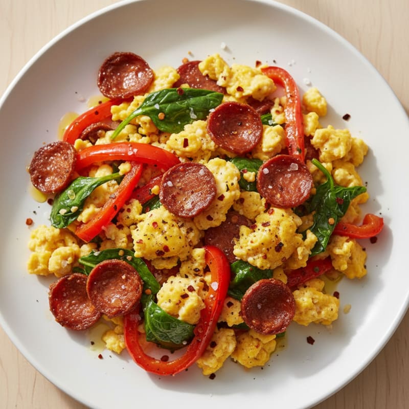 Crispy Pepperoni and Zesty Egg Scramble