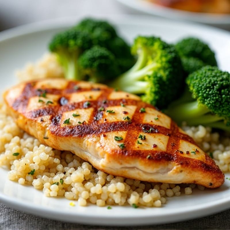 Grilled Chicken Breast with Quinoa and Roasted Broccoli