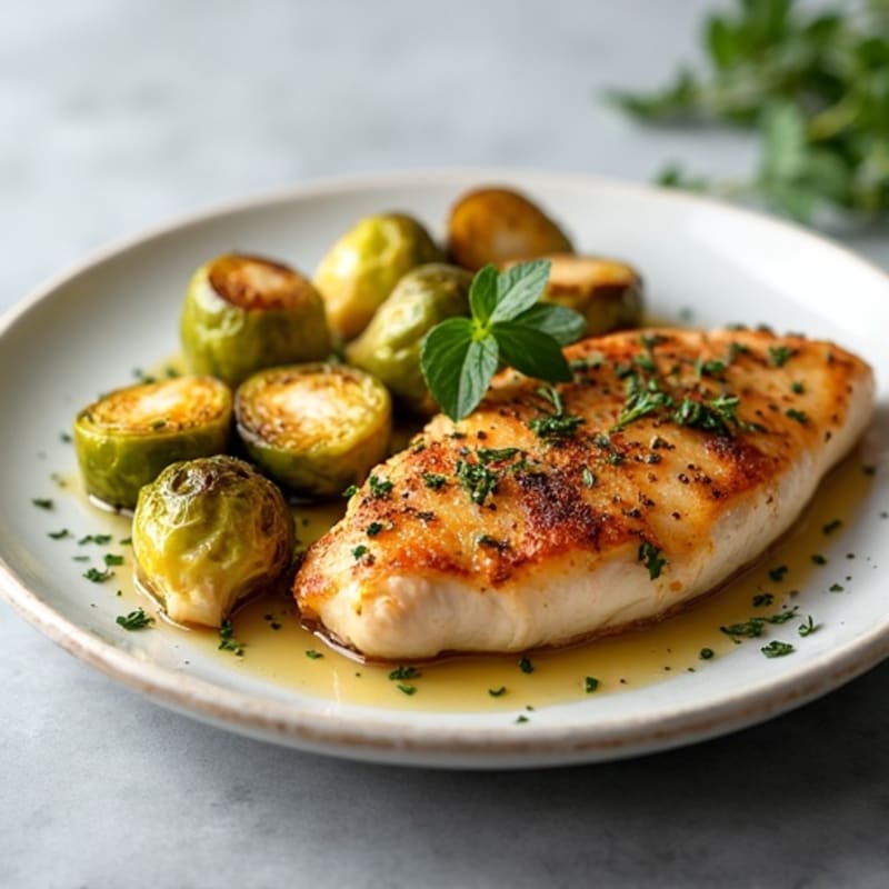 Herb-Roasted Chicken Breast with Crispy Brussels Sprouts