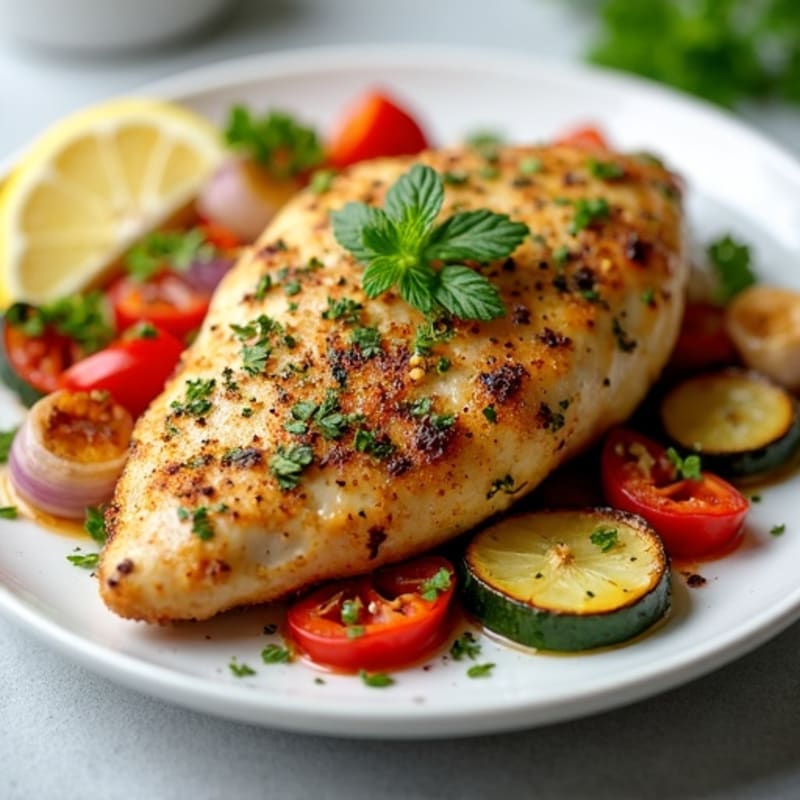 Herb-Crusted Chicken with Lemon Garlic Roasted Vegetables