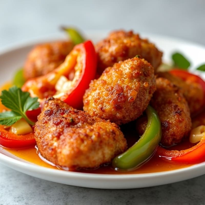 Crispy Sweet and Sour Chicken with Roasted Bell Peppers