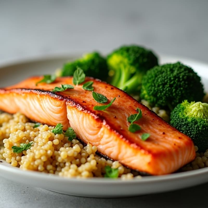 Seared Salmon with Roasted Broccoli and Quinoa