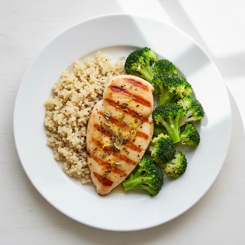 Grilled Chicken Breast with Quinoa and Steamed Broccoli