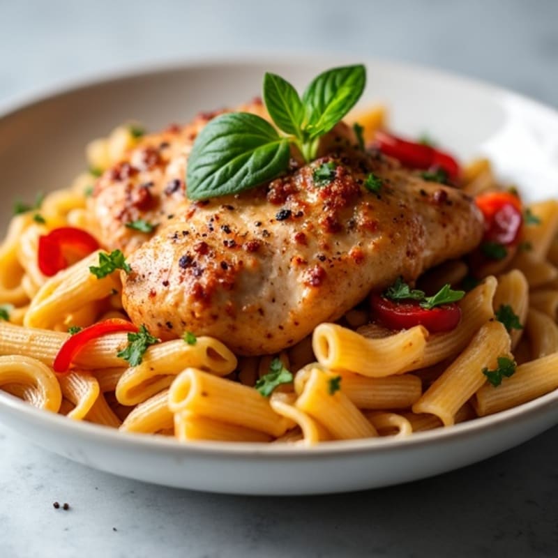 Spicy Cajun Chicken with Creamy Whole Wheat Pasta and Roasted Peppers