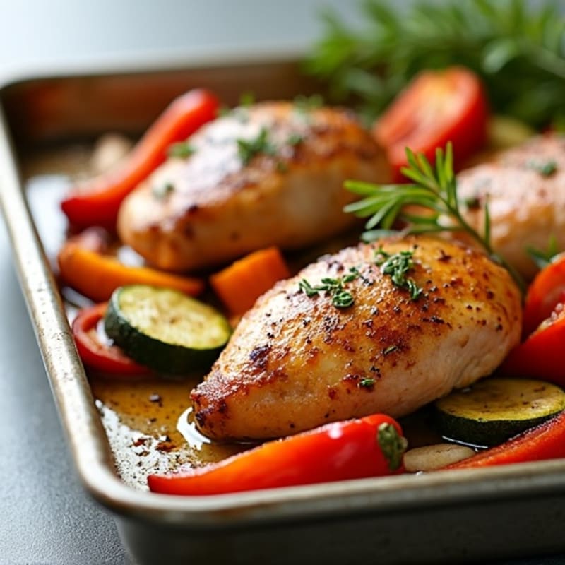 Sheet Pan Roasted Chicken and Sausage with Colorful Vegetables