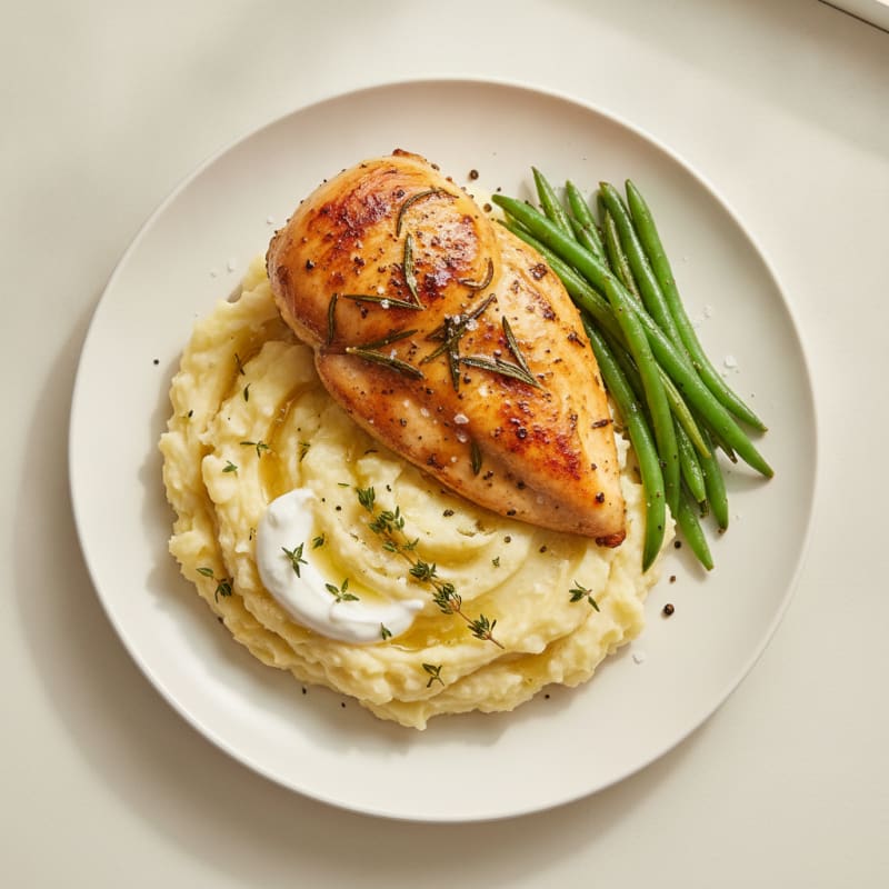 Buttery Garlic Mashed Potatoes with Herb-Roasted Chicken