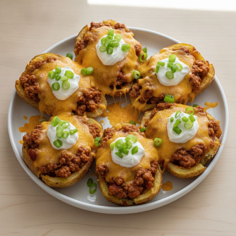 Loaded Chili Cheese Potato Skins