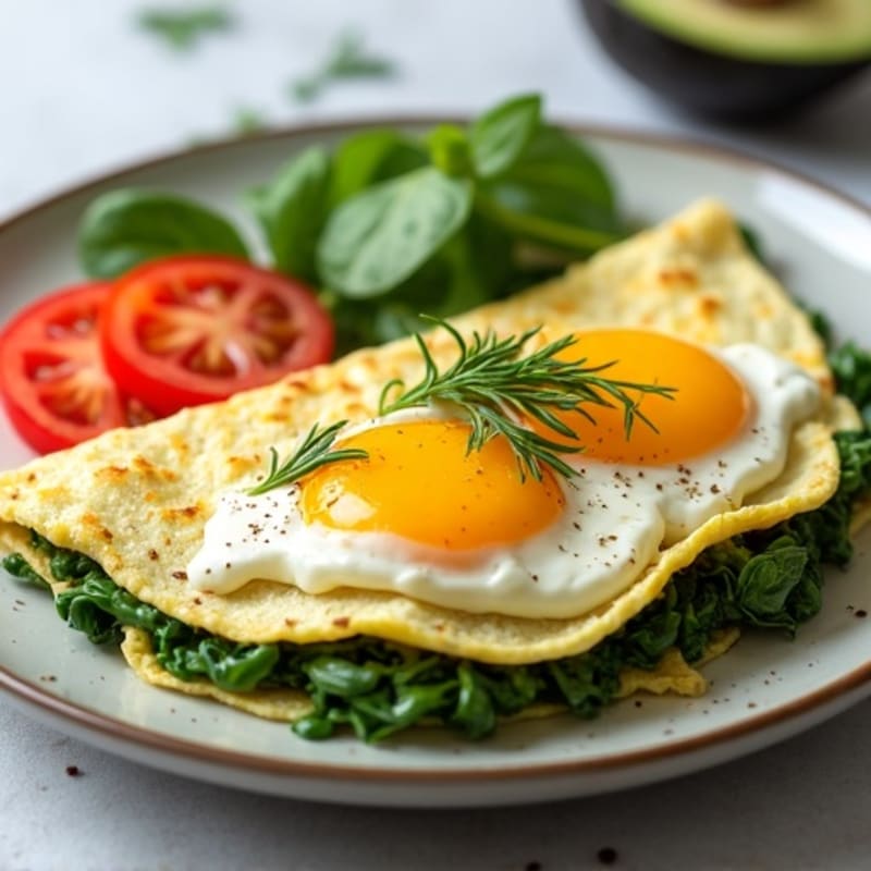 Egg White Spinach Omelette with Cottage Cheese and Sliced Tomatoes