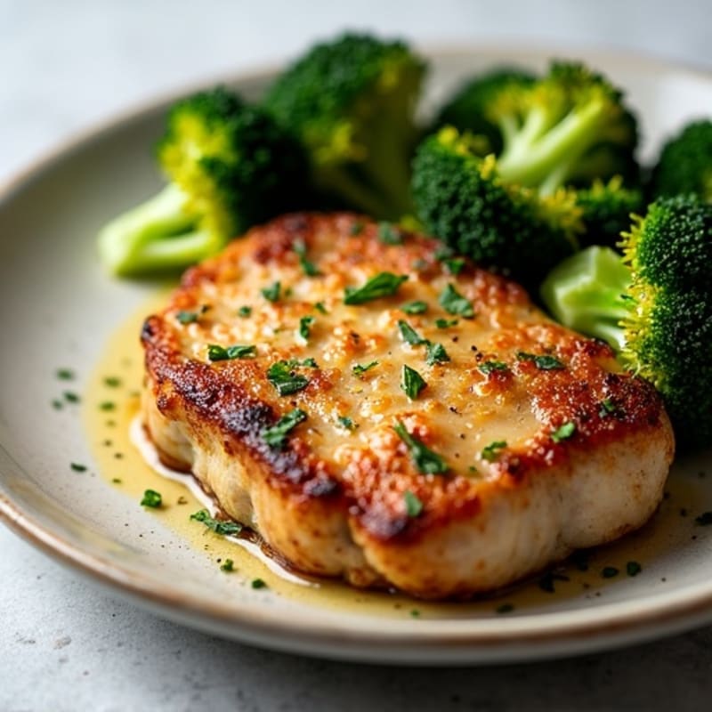 Tender Pan-Seared Pork Chops with Garlic Roasted Broccoli